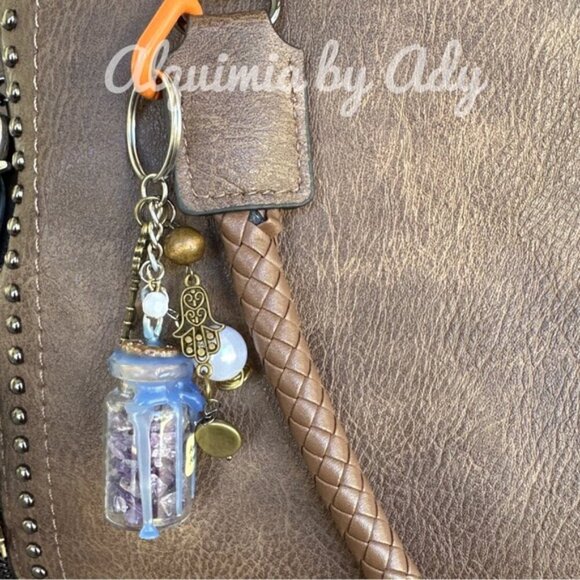 Bag charms crystal bottle and amethyst keychain card holder - Picture 2 of 2
